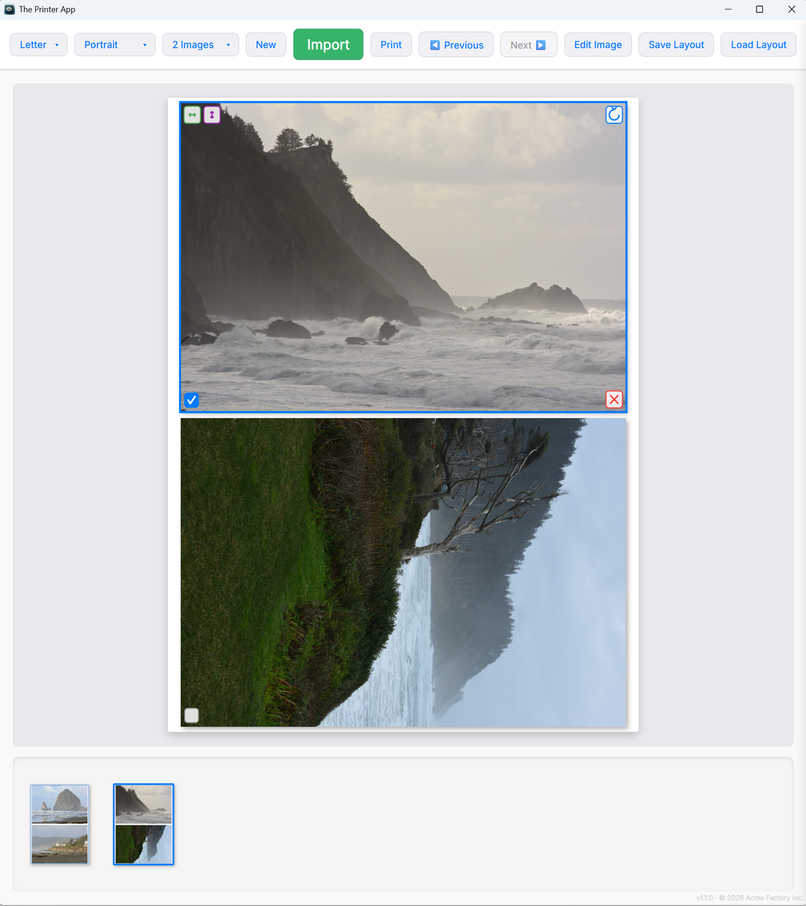The Printer App - Main canvas with photo layout
